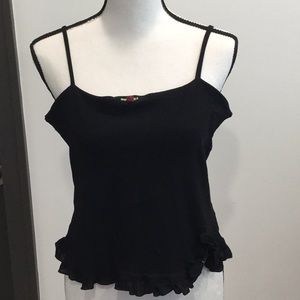 Black Tank w/Adjustable Strap & Ruffle Bottom